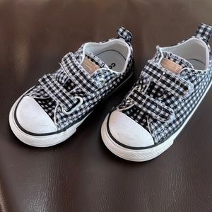 Checkered board black and white converse Velcro straps